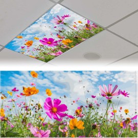 RoseFace 2PCS Fluorescent Light Covers for Classroom Ceiling Lights Magnetic Light Covers,Fluorescent Light Filters for School Home Office Drop Ceiling Lamp Decor Light Filters 4x2Feet(Flower)