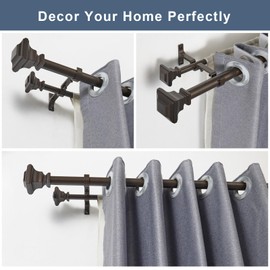 Double Curtain Rod, 1 inch Adjustable Heavy Duty Drapery Double Rod for Window 144 to 164 Inches (12-13.6Feet), Vintage Square Finials,Premium Aluminum Brackets,Antique Bronze