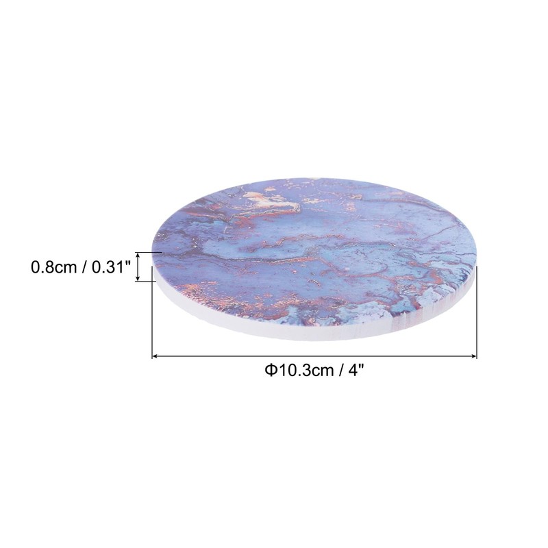 sourcing map 4Pcs Absorbent Coasters Purple Marble Gilding Pattern Round