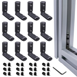 12 Sets Black 1010 Series L-Shape Inside Corner Connectors, 12pcs L Bracket with Screws and Wrench, for 1010 Aluminum Extrusion Profile Accessories