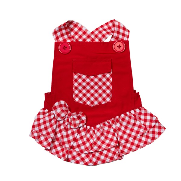 Doggy Parton Red Gingham Overalls Dress for Pets, Medium (22120770)