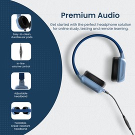 Brenthaven Headphones Wired | USB C On-Ear Rugged 2 Adjustable Headphones with Long Tangle Free Cord - Lightweight Durable and Drop Tested School Supplies for Kids Travel and K-12 Students - Blue