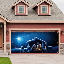 Renaiss 16x7ft Nativity Scene Garage Door Banner with Grommets Birth of Jesus Garage Door Cover Christmas Manger Scene Hanging Backdrop Church Event Decoration Fence Yard Porch Wall Christmas Decor
