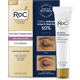 RoC Retinol Correxion Crema para ojos Mini para ojeras e hinchazón, crema diaria contra las arrugas, tratamiento antienvejecimiento para el cuidado de la piel, 0.25 oz