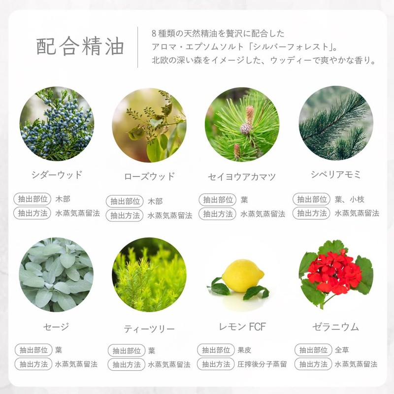 アロマ エプソムソルト～シルバーフォレスト【800g/8回分】8種類の天然精油を贅沢に配合したアロマ エプソムソルト 【自然派入浴剤メーカー直営店 アースコンシャス】