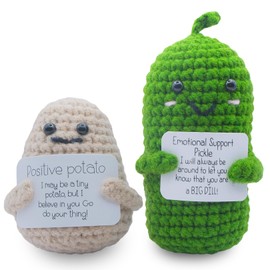 Mini Funny Positive Potato Birthday Gifts for Women Men, 2PCS Emotional Support Pickle Crochet Cucumber Doll Inspirational Gifts for Friends Coworker, Cute Room Decor Boys Girls Stocking Stuffers