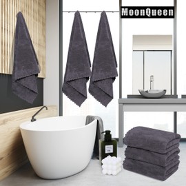 MOONQUEEN 6 Pack Premium Bath Towel Set - Quick Drying - Microfiber Coral Velvet Highly Absorbent Towels - Multipurpose Use as Bath Fitness, Bathroom, Shower, Sports, Yoga Towel (Dark Grey)