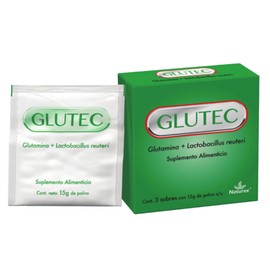 Glutec, Glutamina, Lactobacillus reuteri, NATUREX. 1 Caja con 3 cu, 15 g cu                                                                           