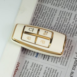 SK CUSTOM White TPU Gold Edge Smart Key Fob Case Protective Cover Compatible with Hyundai Genesis G80 GV80 2021-2022 6 Button Keyless Entry Remote Accessories(4A Type)
