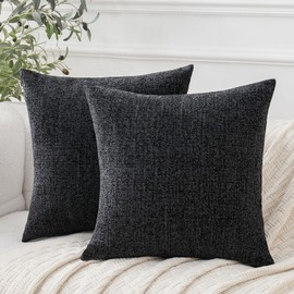 Artcest Set of 2 Soft Decorative Throw Pillow Covers Cozy Textured Cushion Cases for Couch Bed and Living Room, 18"x18" (Black)