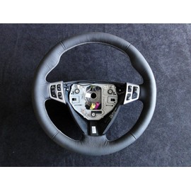 RedlineGoods steering wheel cover compatible with Saab 9-3 2003-12. Tailor made - not universal! Genuine top-grade Italian Black leather with Silver thread