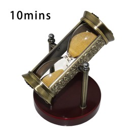 RUMIUSE Sand Timers, Embossed 10 mins Hourglass with Golden Sand, Vintage Bronze Rotating Sand Clock, Antique Reloj De Arena, Engraving Metal Hour Glass for Wedding Gift Home Decoration