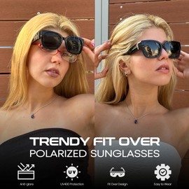 Xfeel Polarized Sunglasses Over Glasses for Women Oversized Fit Over Sunglasses with Rhinestone Accents for Driving