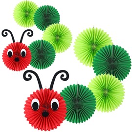 Hortsun 10 Pcs Caterpillar Paper Fans 12 Inch 8 Inch Set of 2 Caterpillar Themed Birthday Party Decorations with Eyes Mouth Feelers and Glue Point for Ceiling Hanging Decor