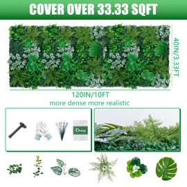 Grooy Artificial Boxwood Panels, 40"x120"(33.33 SQFT) Grass Wall Panels with Monstera Leaves,Privacy Hedge Fence Screen with UV Protection,Fake Greenery Backdrop for Indoor Wedding