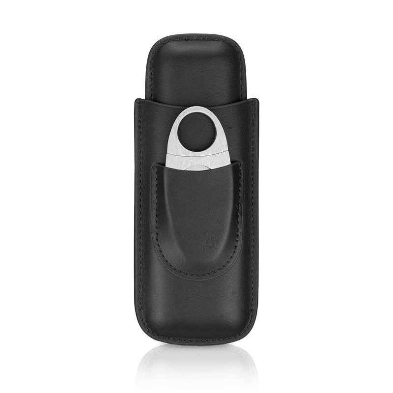 cgaplus 2-Finger Leather Cigar Case with Cutter Leather Lined Cigar