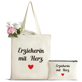 Teacher Gift Canvas Tote Bag with Cosmetic Bag, Leaving Gift Educator Shopping Bags, Thank You Gift for Teacher Nursery, Farewell Gift for Teachers of Students