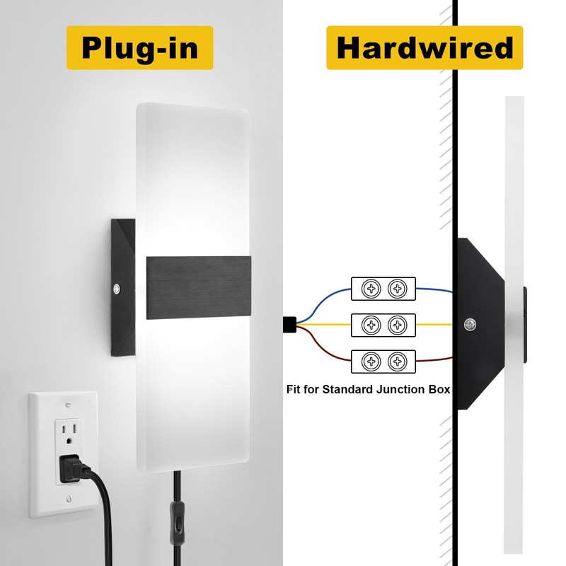 GOODATE Plug in Wall Sconces with Stepless Adjustable 3000K-6500K Colors