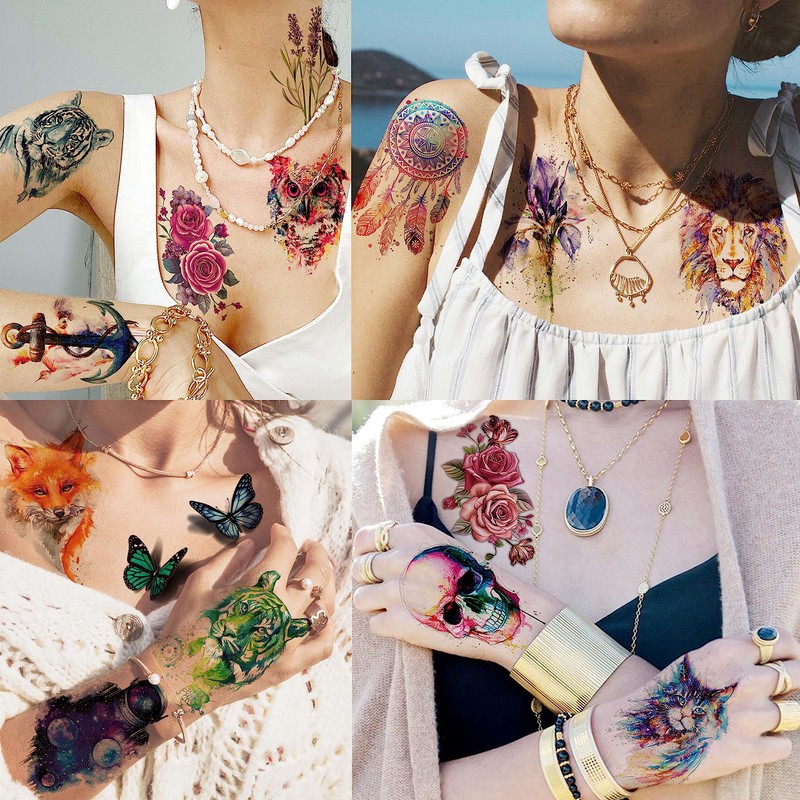 EGMBGM 63 Sheets 3D Watercolor Rose Temporary Tattoos For Women