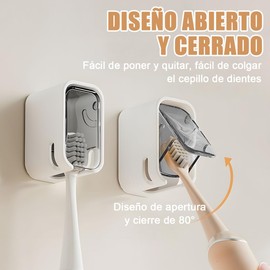Portacepillos de Dientes,2 Piezas Porta Cepillo de Dientes para Baño Pared con Funda Impermeable,Estructura de Ventilación,Sin Perforación,Organizador de Cepillos de Dientes,Para Baño,Dormitorio