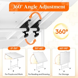 Lifewit 1500 Pieces Adjustable Jigsaw Puzzle Table with Wheels, 360-degree Angle/Height Adjustable, Puzzle Board with Metal Legs, Drawers, Felt Mat, Protective Cover, Ideal Gift, 33.3" x 25.4", White
