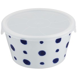 Hasamiyaki 32574 Indigo Aidama Medium Bowl, 5.3 inches (13.5 cm), Lid Included, Non-Wrap, Indigo Dyed Polka Dots