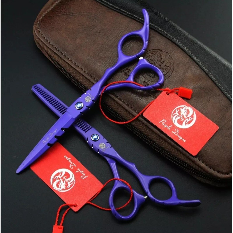 Purple Dragon Tijeras Estilista Barberia Degrafilado Kit 2 Peines 5.5