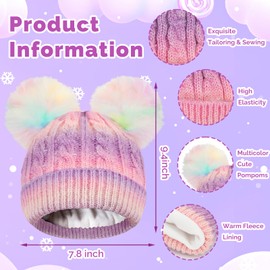 Yseoul Kids Winter Beanie Hat, Toddler Warm Fleece Lined Knit Thick Beanies Cap with Double Pom Pom for Boys Girls