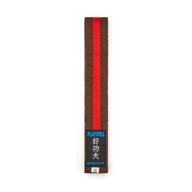 Playwell Martial Arts Cotton Belt with Assorted Coloured Stripes - (Karate, Judo Taekwondo), Brown belt with red stripes