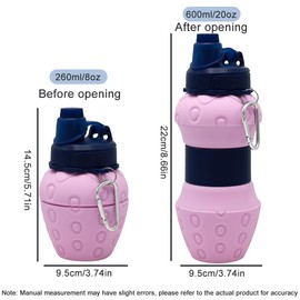 WATMHHJQ Silicone Collapsible Water Bottles, Leakproof 16oz Portable Water Bottle Sports Cups with Straw, BPA Free, for Outdoor