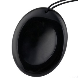 mookaitedecor Obsidian Thumb Stone Pendant, Crystal Gemstone Massage Stone with Cavity, Worry Stone for Healing Reiki, Size Approx. 45 x 35 x 8 mm