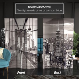 Red Lantern 6 ft. Tall Double Sided Black and White New York Bridge Canvas Room Divider,