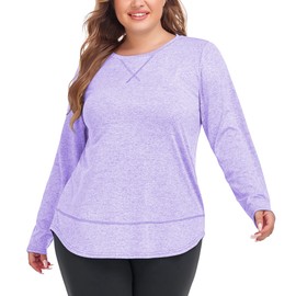 COOTRY Plus Size Workout Tops for Women Long Sleeve Shirts Breathable Dry Fit Athletic Gym Yoga Clothes Purple 3XL