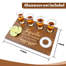 Tequila Shot Board Glass Holder Wooden Bar Tray with Salt Rim 7.87x11.8 Inch for Tequila Lover
