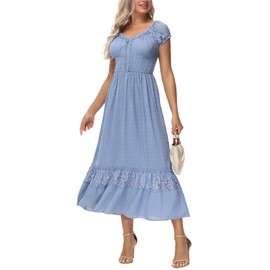 Anna-Kaci Renaissance Campesant Maiden Boho Vestido de encaje con mangas casquillo, Azul-cielo, S