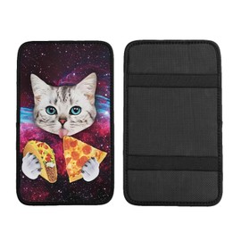 DORKEIXIA Galaxy Cat Pizza Taco Sky Funny Auto Center Console Armrest Pad Universal Car Center Console Cover Seat Box Cover for Sedan, Van, SUV, Truck Car Accessorie