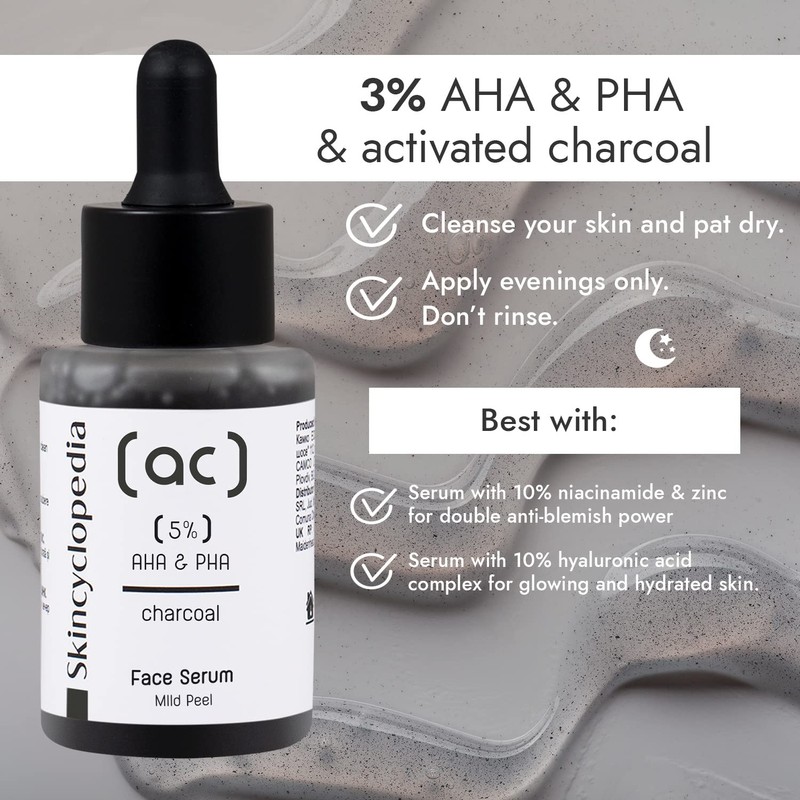 Skincyclopedia - Activated carbon serum with 5% AHA & PHA,
