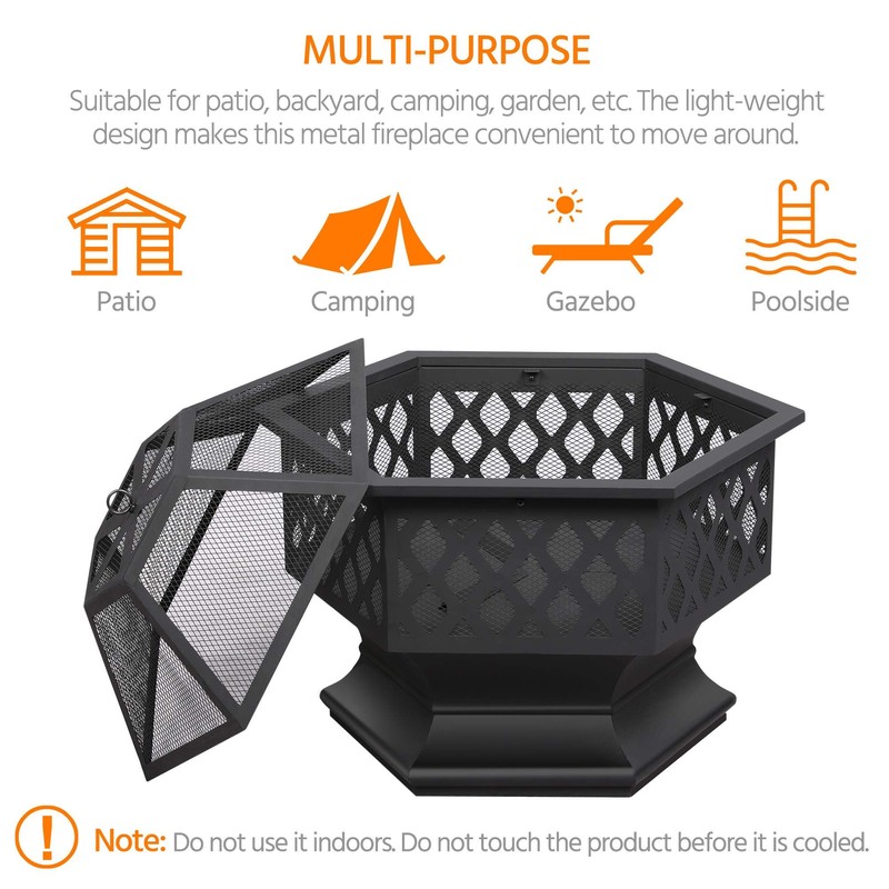 Yaheetech Fire Pit Fire Pits for Outside 24in Hex Shaped