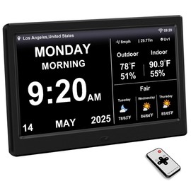 FEYBYLA 2025 - Reloj digital para personas mayores, sincronización automática de tiempo con día y fecha, visualización grande, alarmas personalizadas y recordatorios de medicamentos, ideal para