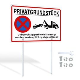SINMAO Privatgrundstück Signs with Posts 30 x 20 cm (A4) Parking Prohibited Robust and Durable Metal Aluminium, Prohibition Signs Private Prohibition Signs Private Prohibition Parking with Bracket 30 cm Removable