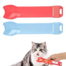 2pcs Cat Strip Feeders, Kitten Lickable Snack Spoon Intelligent Cat Strip Feeder Multi-Functional Cat Puree Spoon Cat Snack Strip Spoon for Dogs and Cats (Pink, Blue)