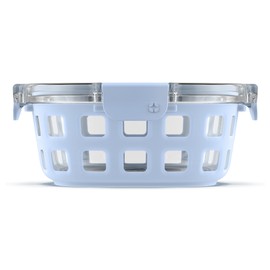 Ello Duraglass Meal Prep Container, 4 Cup- Glass Food Storage Container with Silicone Sleeve and Airtight BPA-Free Plastic Lid, Dishwasher, Microwave, and Freezer Safe, Halogen Blue