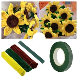Pfeifenreiniger Blumen, 300 Pieces Pipe pfeifenputzer zum basteln steckblumen pfeifenputzer flowers chenilledraht eschenkband set blumendeko DIY Chenille Stems Tulip Bouquet Kit