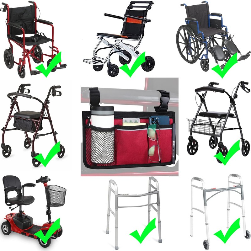 Wheelchair Side Organizer Storage Bag Armrest Pouch with Cup Holder