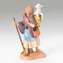 Fontanini de Roman Inc., 5(in), 12(cm) figurilla, 12CM MIRAM LA PASTORA , Figura de Belén y Accesorios, Esculpidos y Pintados a Mano