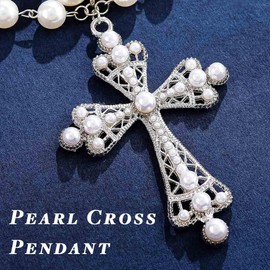 Uranian Pearl Cross Necklaces Layered Pearl Choker Necklace Gothic Big Cross Pendant Necklace Vintage Pearls Jewelry for Women