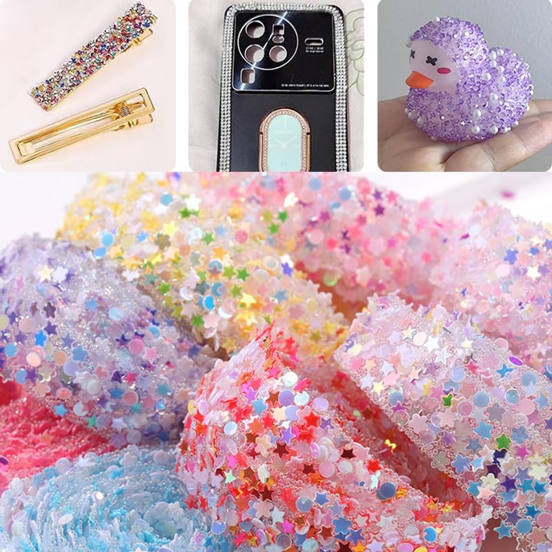 2 Rolls 1 Yard*1.2cm Self-adhensive Resin Sequin Rhinestone Ribbon Light