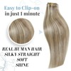 RUNATURE Real Hair Clip-In Extensions, Ash Brown with Platinum Blonde,