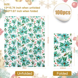 Tamone 100PCS 3-Ply Christmas Napkins - Holly and Berries Napkins - Green Napkins Disposable - Premium Quality Dinner Napkins Soft and Absorbent for Christmas