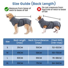 PETTOM Dog Bathrobe, Microfibre Dog Towel, Quick Drying, Microfibre Towel, Super Absorbent, Comfortable and with Adjustable Straps for Large, Medium and Small Dogs, Grey (M)